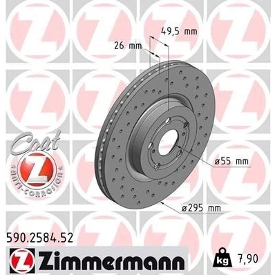 Kuva ZIMMERMANN SPORT COAT Z 590.2584.52 Jarrulevyt 295 26 7/5 5 100 tuuletettu sisältä, reijitetty pinnoitettu hiiliteräs TOYOTA: Avensis II Station Wagon
