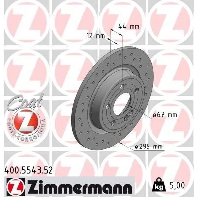 Kuva ZIMMERMANN 400.5543.52 Jarrulevyt 295 12 6/5 5 112 täysi, reijitetty pinnoitettu MERCEDES BENZ: A sarja