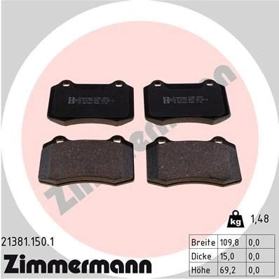 Kuva ZIMMERMANN 21381.150.1 Jarrupalat Valokuva vastaa toimituslaajuutta VOLVO: V70 2, S60 I, PEUGEOT: 208 I Hatchback, JAGUAR: XK 8 Coupe, XJ Sedan
