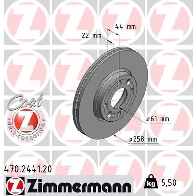 Kuva ZIMMERMANN COAT Z 470.2441.20 Jarrulevyt 258 22 6/4 4 100 Tuuletettu, ulko pinnoitettu RENAULT: Kangoo II Express, Clio 4, Captur, DACIA: Lodgy