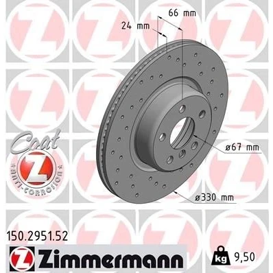 Kuva ZIMMERMANN 150.2951.52 Jarrulevyt 330 24 6/5 5 112 tuuletettu sisältä, reijitetty pinnoitettu hiiliteräs BMW: Touring, Sedan, X3