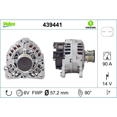 Kuva VALEO 439441 Laturi 14V 90A VOLKSWAGEN: Multivan 5 (7HM, Transporter 5, Passat B6 Variant, SKODA: Octavia 2 Combi, II Hatchback, Fabia