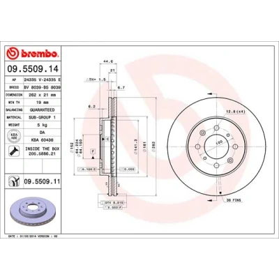 Kuva Jarrukiekko BREMBO 9550911 etupuolella/tuuletettu/1 kpl