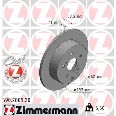 Kuva ZIMMERMANN COAT Z 590.2809.20 Jarrulevyt 297 11 8/5 5 114 täysi pinnoitettu TOYOTA: Verso
