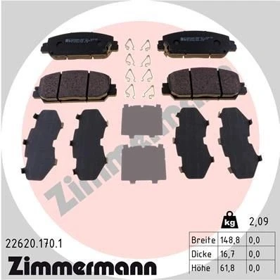 Kuva ZIMMERMANN 22620.170.1 Jarrupalat akustisella kulumavaroittimella Valokuva vastaa toimituslaajuutta