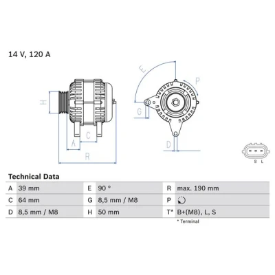 Kuva BOSCH 0 986 082 440 Laturi 14V 120A NISSAN: Qashqai / Qashqai+2 I