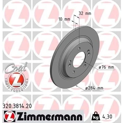 Kuva ZIMMERMANN COAT Z 320.3814.20 Jarrulevyt 284 10 7/5 5 114 täysi pinnoitettu KIA: Optima / K5 Sportswagon, K5, Ceed III Sportswagon