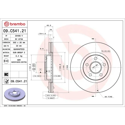 Kuva BREMBO Jarrulevy FORD: Transit Connect V408 Van, Mk2 Farmari 300mm 25mm 5 tuuletettu sisältä 09.C541.21 Jarrulevyt