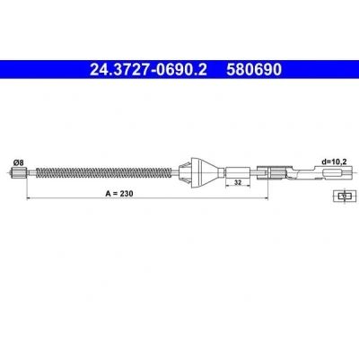 Kuva ATE 24.3727 0690.2 Käsijarruvaijeri 230 FORD: FOCUS 3 Turnier