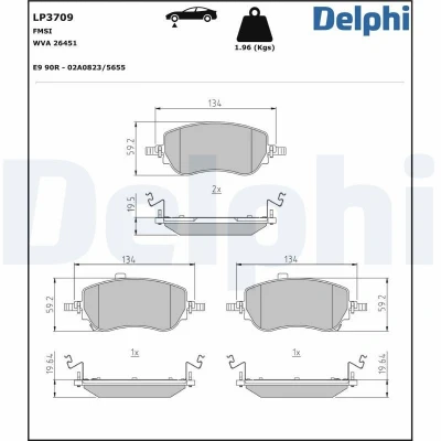 Kuva DELPHI LP3709 Jarrupalat akustisella kulumavaroittimella Huudonvaimennuspellillä Ilman tarvikkeita FIAT: Tipo Farmari