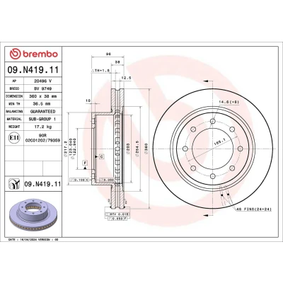 Kuva BREMBO Jarrulevy 360mm 38mm 8 tuuletettu sisältä 09.N419.11 Jarrulevyt