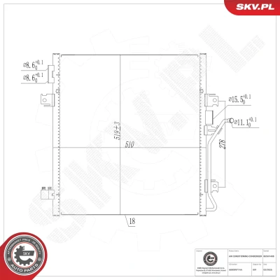 Kuva ESEN SKV 86SKV408 Ilmastoinnin Lauhdutin Vedenerottimella Alumiini 510mm