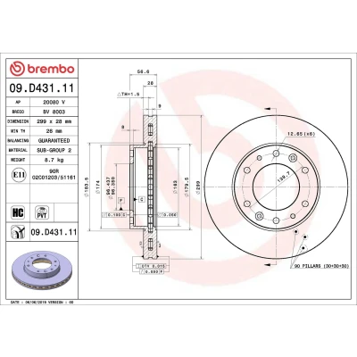 Kuva BREMBO 09.D431.11 Jarrulevyt 299 28 6 tuuletettu sisältä pinnoitettu hiiliteräs