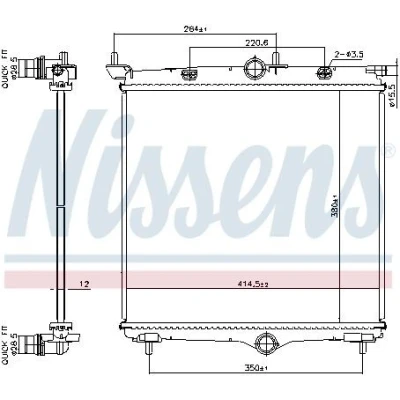 Kuva NISSENS 607031 Jäähdytin Alumiini 380 414 12 Jäähdytysrivat juotetut OPEL: Corsa F Hatchback