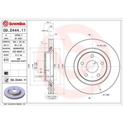 Kuva BREMBO 09.D444.11 Jarrulevyt 332 28 5 tuuletettu sisältä pinnoitettu hiiliteräs JEEP: WRANGLER 3
