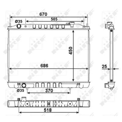 Kuva NRF 58418 Jäähdytin Alumiini 688 450 26 Jäähdytysrivat juotetut NISSAN: Pick Up, Navara up