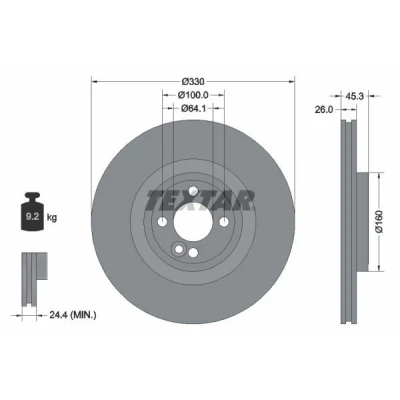 Kuva TEXTAR Jarrulevy MINI: Hatchback PRO 330mm 26mm 04/05 100mm tuuletettu sisältä 92275403 Jarrulevyt