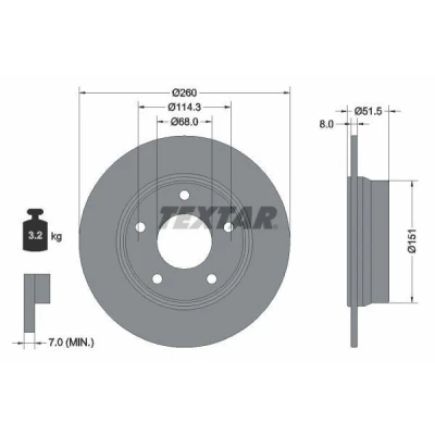 Kuva TEXTAR Jarrulevy 8mm 05/05 114,3mm täysi pinnoitettu 92335803 432066LA0A,432067177R Jarrulevyt