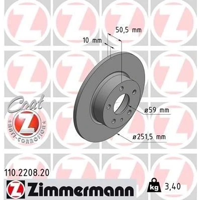 Kuva ZIMMERMANN COAT Z 110.2208.20 Jarrulevyt 252 10 6/5 5 98 täysi pinnoitettu ALFA ROMEO: 156 Sedan, 147, Sportwagon