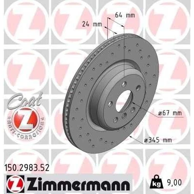 Kuva ZIMMERMANN 150.2983.52 Jarrulevyt 345 24 6/5 5 112 tuuletettu sisältä, reijitetty pinnoitettu hiiliteräs BMW: 3 Sedan, Touring