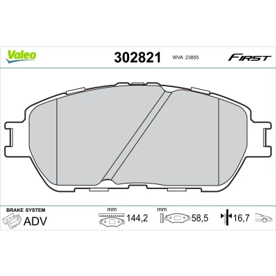 Kuva VALEO 302821 Jarrupalat Etuakseli ilman kulumisenilmaisinta ruuveja, Huudonvaimennuspellillä TOYOTA: Alphard I, Camry V Sedan