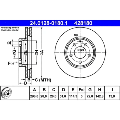 Kuva ATE Jarrulevy MAZDA: MPV 2 28,0mm 5 114,3mm Tuuletettu pinnoitettu 24.0128 0180.1 L12Y33251,L12Y3325X Jarrulevyt