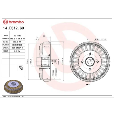 Kuva BREMBO 14.E312.60 Jarrurumpu Pyöränlaakersarjalla 228,6mm