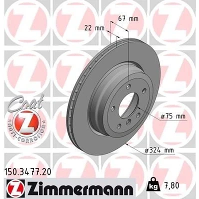 Kuva ZIMMERMANN COAT Z 150.3477.20 Jarrulevyt 324 22 6/5 5 120 tuuletettu sisältä, lovella, upotettu pinnoitettu hiiliteräs BMW: 3 Touring, Sedan