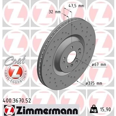 Kuva ZIMMERMANN SPORT COAT Z 400.3670.52 Jarrulevyt 375 32 8/5 5 112 tuuletettu sisältä, reijitetty pinnoitettu hiiliteräs MERCEDES BENZ: ML sarja, R sarja