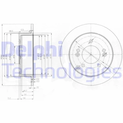 Kuva DELPHI BG3799 Jarrulevyt 262 10 5 täysi rasvattu käsittelemätön ilman pyöränlaakeria, ABS sensorirengasta HYUNDAI: Sonata V, Tucson