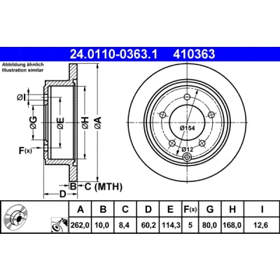 Kuva ATE 24.0110 0363.1 Jarrulevyt 262,0 10,0 5 114,3 täysi pinnoitettu JEEP: Compass, Patriot, CHRYSLER: Sebring III Sedan
