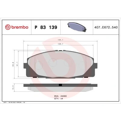 Kuva BREMBO P 83 139 Jarrupalat Ilman kulumisenilmaisinta tarvikkeita TOYOTA: Hiace 4 Kasten, Bus