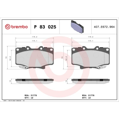 Kuva BREMBO P 83 025 Jarrupalat akustisella kulumavaroittimella Ilman tarvikkeita TOYOTA: Land Cruiser 80, Prado 70 SUV