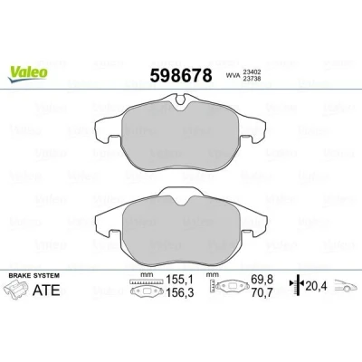 Kuva VALEO 598678 Jarrupalat Etuakseli ilman kulumisenilmaisinta huudonvaimennuspeltiä OPEL: Vectra C Sedan, Corsa D Hatchback, Zafira B
