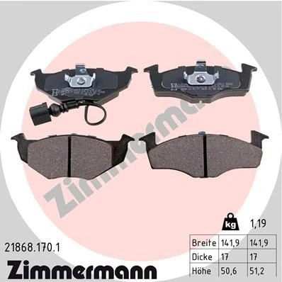 Kuva ZIMMERMANN 21868.170.1 Jarrupalat Sis. kulumisenilmaisimen Valokuva vastaa toimituslaajuutta SKODA: Fabia I Hatchback, Sedan, 1 Combi