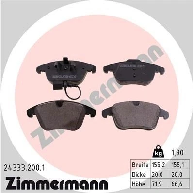 Kuva ZIMMERMANN 24333.200.1 Jarrupalat Sis. kulumisenilmaisimen Valokuva vastaa toimituslaajuutta VOLKSWAGEN: Tiguan I, Passat B8 Variant, Sedan