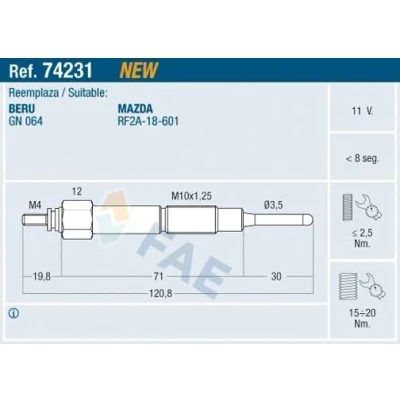 Kuva FAE 74231 Hehkutulppa 11V M 10x1,25