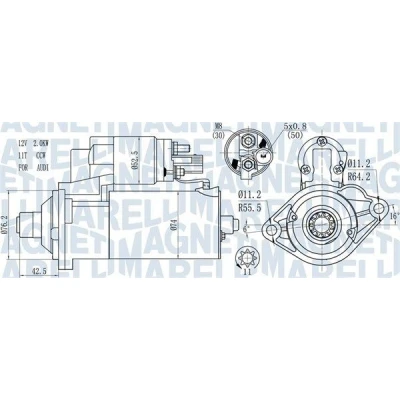 Kuva MAGNETI MARELLI 063721512010 Starttimoottori 12 2 11 VOLKSWAGEN: Golf 6, 5, Passat B6 Sedan, SEAT: Altea, Leon II Hatchback, AUDI: A3 Sportback