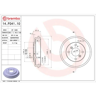 Kuva BREMBO 14.F041.10 Jarrurumpu ilman pyöränlaakerisarjaa 200,1