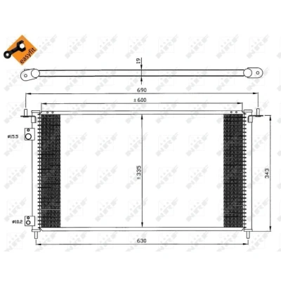 Kuva NRF EASY FIT 35636 Ilmastoinnin Lauhdutin Tiivisterenkaalla 15,5 10,2 Alumiini 600 HONDA: CIVIC 7 Hatchback