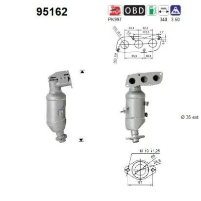 Kuva AS 95162 Katalysaattori 340mm TOYOTA: Yaris II Hatchback, III Hatchback