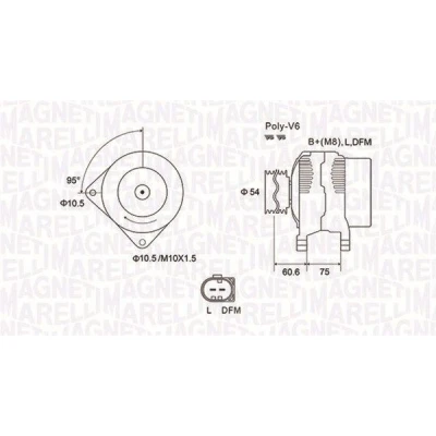 Kuva MAGNETI MARELLI 063731757010 Laturi 12V 150A BMW: 3 Sedan, X5, Touring, LAND ROVER: Freelander I SUV