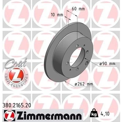 Kuva ZIMMERMANN COAT Z 380.2165.20 Jarrulevyt 262 10 7/4 4 114 täysi pinnoitettu MITSUBISHI: Lancer 7 Limousine, 7, Galant 6