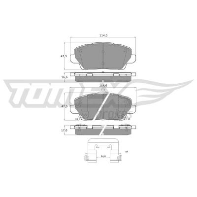 Kuva TOMEX brakes TX 60 67 Jarrupalat Etuakseli akustisella kulumavaroittimella KIA: Picanto III (JA) 1.0, 1.2, 1.0 T GDi, LPG, 1.2 MPI 2017
