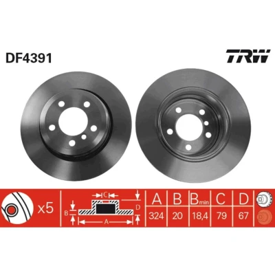 Kuva TRW DF4391 Jarrulevyt 324 20 5 120 Tuuletettu Lakattu BMW: 7