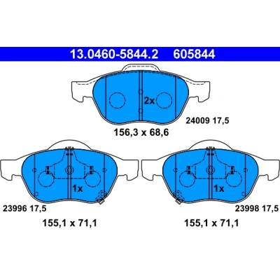 Kuva ATE 13.0460 5844.2 Jarrupalat akustisella kulumavaroittimella TOYOTA: Avensis I Farmari, Sedan, Liftback