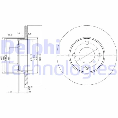 Kuva DELPHI BG2215 Jarrulevyt 256 13 4 täysi rasvattu käsittelemätön ilman pyöränlaakeria, ABS sensorirengasta AUDI: 100 C3 Sedan, 90 B3, 80 B3