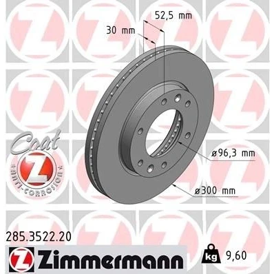 Kuva ZIMMERMANN COAT Z 285.3522.20 Jarrulevyt 300 30 8/6 6 140 tuuletettu sisältä pinnoitettu hiiliteräs HYUNDAI: H 1 Cargo, Travel