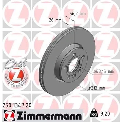 Kuva ZIMMERMANN COAT Z 250.1347.20 Jarrulevyt 313 26 6/5 5 112 tuuletettu sisältä pinnoitettu hiiliteräs VOLKSWAGEN: TRANSPORTER 4, 4 Bus
