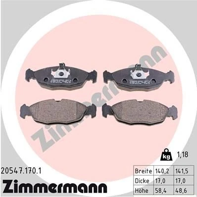 Kuva ZIMMERMANN 20547.170.1 Jarrupalat Kulumisenilmaisemelle Valokuva vastaa toimituslaajuutta OPEL: Vectra A Sedan, Astra F Caravan, Corsa TR